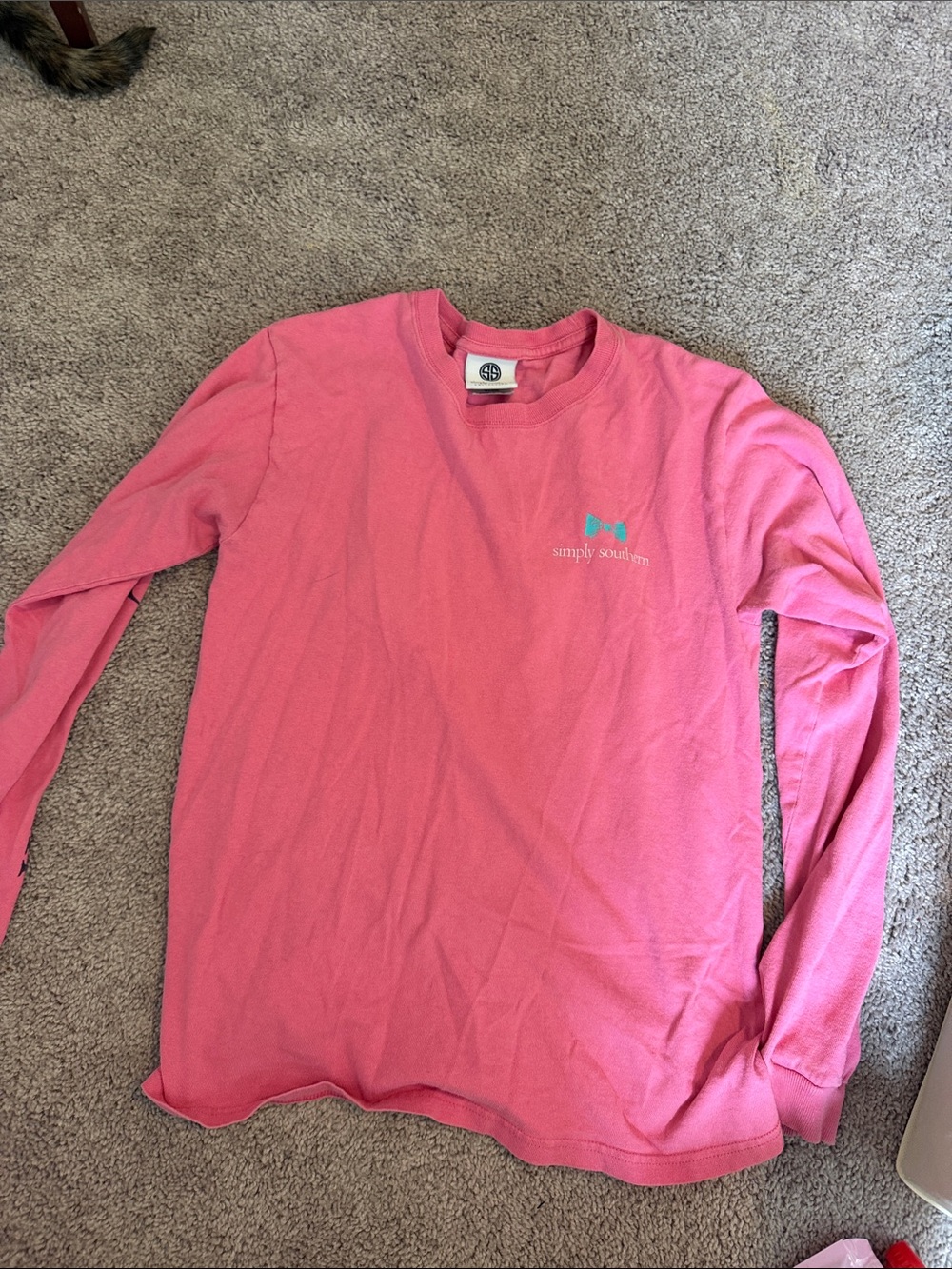 Simply Southern Men's Long Sleeve Tee - Pink with Aqua Logo